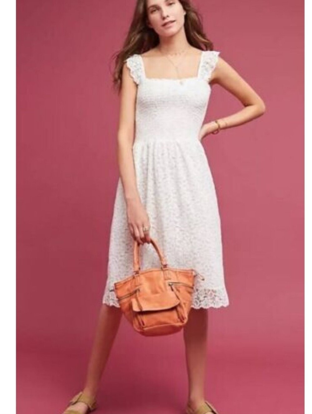 Anthropologie Maeve Cream Lace Midi Dress, Size M